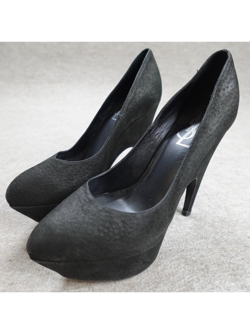 YSL Womens Pumps 7.5 Black Aliama Lizard Emboss Yves Saint Laurent Made in Italy - Picture 1 of 10